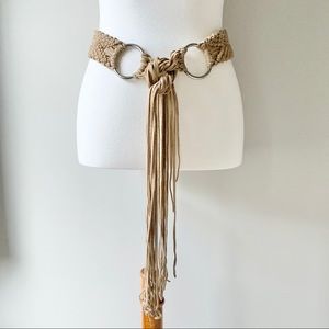 Faux Suede Belt Woven Tan